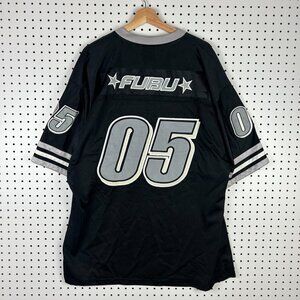 FUBU Y2K Football Jersey Size XL Black Gray Stitched 05 2005 Baggy Streetwear